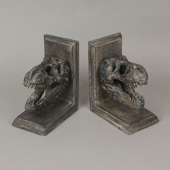 Set of 2 Resin Tyrannosaurus Rex T-Rex Skull Bookends Decorative Book Decor - Picture 3 of 4